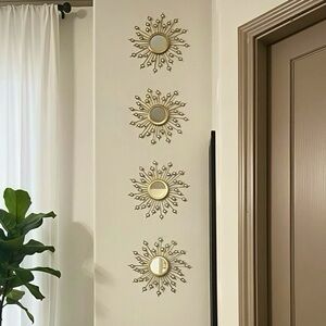 Gold Jeweled Sunburst Mirror 4-Piece Home Wall Decor Set